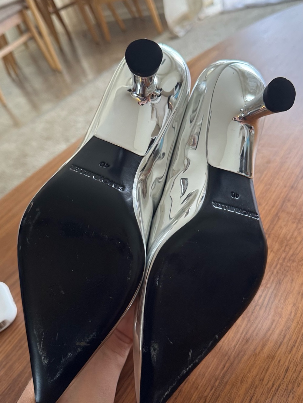 Simon Miller Metallic Silver Pointed-Toe Slip-On Mules - Picture 8 of 9